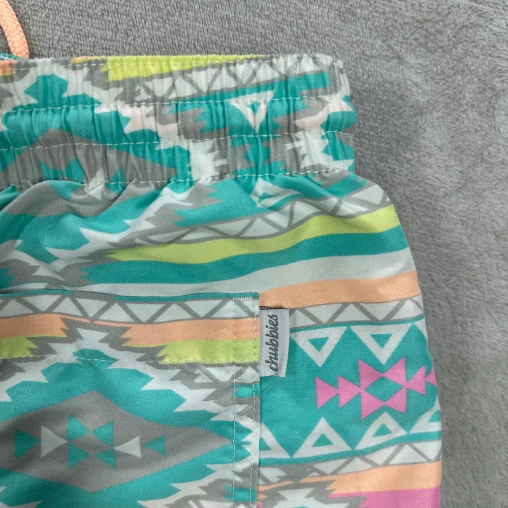 Chubbies Swim Trunks Mens XL Teal Geometric Tribal Print Retro Mesh Lined Shorts